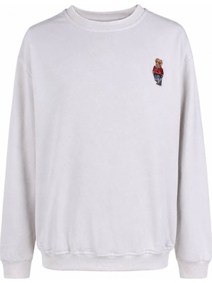 Trender Ayı Nakış O Yaka Ekru Erkek Sweatshirt 27KDT1000006
