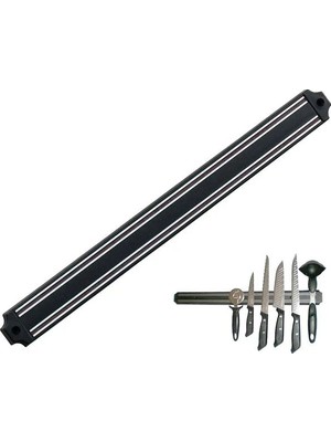 Mıknatıslı Bıçak Tutucu Stand - 38 cm - Siyah - Paslanmaz Çelik - Mutfak Düzeni - Güvenli B�