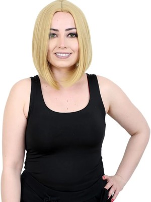 Belirtilmemiş Kahkülsüz Düz Kısa Fiber Sen Peruk / Sarı