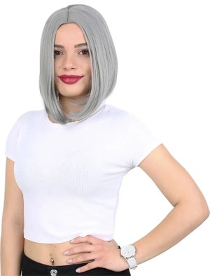 Belirtilmemiş Fiber Sen Peruk Perçemsiz Kısa Düz / Gri