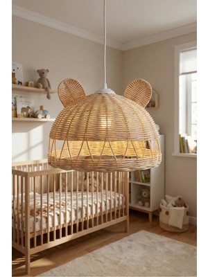 St. Morritz Doğal Rattan Kulaklı Çocuk ve Bebek Odası Avizesi - 30 cm El Yapımı Dekoratif Sarkıt