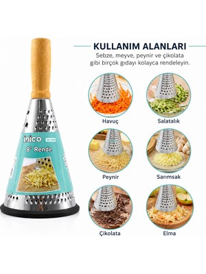 Ttt Huni Model Rende - 3 Bölümlü - Paslanmaz Çelik - Ahşap Bambu Saplı - Silikon Taban