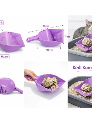 Belirtilmemiş Kapaklı Kedi Kumu Küreği Elekli – Ergonomik Saplı Dalı Plastik Kum Temizleme Küreği 26 cm