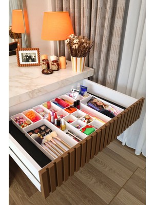 St. Morritz 20'li Set Çekmece Içi Düzenleyici Modüler Makyaj Takı Kozmetik Organizer ( Sert Plastik ) Beyaz White