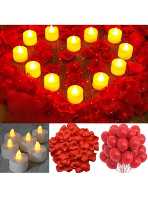 St. Morritz 120 Parça Sevgili Seti LED Mum Yapay Gül Yapraklari Balon