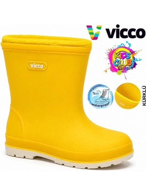 Vicco Mellow Kürklü Pvc Su Çizmesi Yağmur Botu Ortopedik Çocuk Bot Sarı