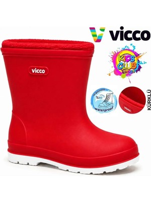 Vicco Mellow Kürklü Pvc Su Çizmesi Yağmur Botu Ortopedik Çocuk Bot Kırmızı