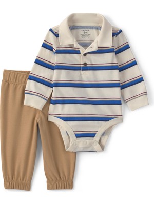 Carter's Erkek Bebek Body Pantolon Set 3 Ay-24 Ay Ekru