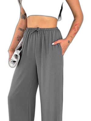 YM PAZARLAMA Kadın Ayrobin Oversize Kadın Pantolon - Füme