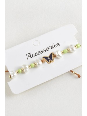 Zero Land Csmo-Tex Kelebek Boncuk Inci Makrome Ip Bileklik Yeşil