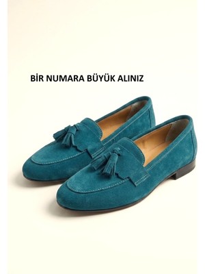 Noxmark Hakiki Deri Süet Püskül Detaylı Kadın Loafer Ayakkabı