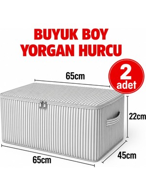 Esmana Living 2 Adet - Antrasit Çizgili Büyük Boy Baza Altı ve Çekyat Tipi Hurç