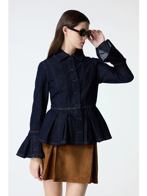 adL Volanlı Denim Ceket Lacivert 11947378000