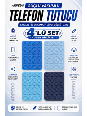 ARPEDO 4'lü Set Güçlü Vakumlu Silikon Telefon Tutucu Vantuz - Karışık Renkli