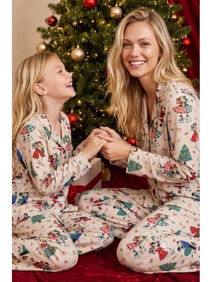 Siyah İnci Yılbaşı Temalı Desenli Termal Kumaşlı Ultra Soft Yumuşak Düğmeli Örme Pijama Takımı 26226818