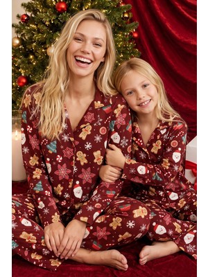 Siyah İnci Yılbaşı Temalı Desenli Termal Kumaşlı Ultra Soft Yumuşak Düğmeli Örme Pijama Takımı 26226822