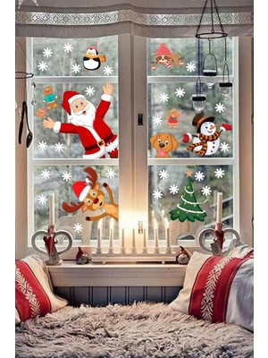 Brf Store Megsan Yılbaşı Sticker Noel Baba Yılbaşı Ağacı Penguen ve Kar Taneleri Temalı