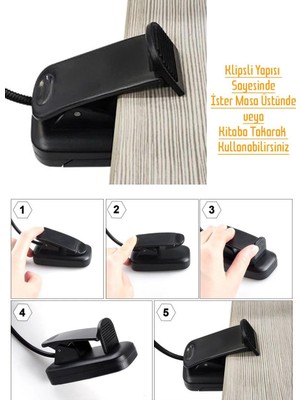 Brf Store Megsan Kitap Okuma Işığı Ledli Klipsli Mini Kitap Okuma Lambası Mandallı Pille Çalışan Işık Masa Lam