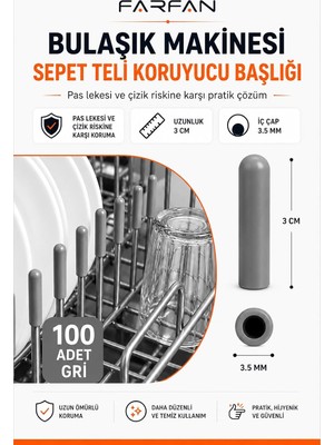 Brf Store Megsan Farfan 100 Adet Gri - Bulaşık Makinesi Sepet Ucu Plastik Kapak - Pas ve Çizilme Önleyici Koru
