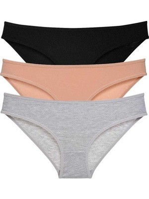 Royaleks 3 Adet Süper Eko Set Likralı Kadın Slip Külot Siyah Ten Gri