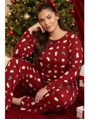 Siyah İnci Yılbaşı Temalı Desenli Termal Kumaşlı Ultra Soft Yumuşak Büyük Beden Battal Boy Örme Pijama Takımı 26226717