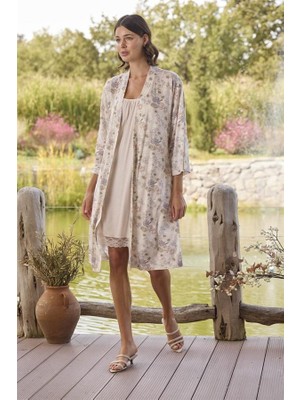 Mestore Arias Closet Çiçek Desenli ve Dantelli Sabahlık Takımı