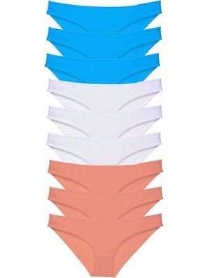Royaleks 9 Adet Süper Eko Set Likralı Kadın Slip Külot Pudra Beyaz Mavi