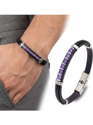 Mestore Ametist Taşlı Deri Bileklik 31681G6D3M