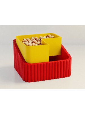 Brf Store Megsan Fıstık Kasesi – 3D Baskı Çift Hazneli Kabuk Ayırıcı Sunum Kasesi - Kırmızı Sarı