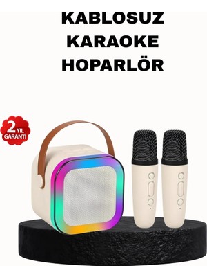 Mestore Karaoke Hoparlör Taşınabilir Çift Mikrofonlu ve LED Işıklı Bluetooth 5.0