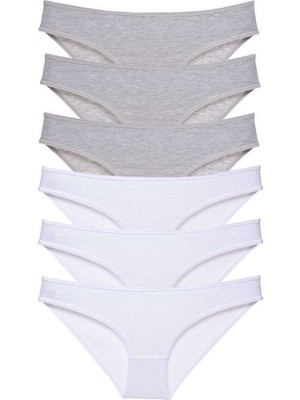 Royaleks 6 Adet Süper Eko Set Likralı Kadın Slip Külot Gri Beyaz