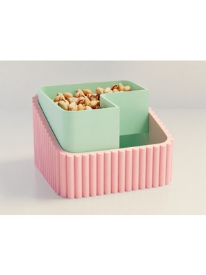 Brf Store Megsan Fıstık Kasesi – 3D Baskı Çift Hazneli Kabuk Ayırıcı Sunum Kasesi - Pembe Mint