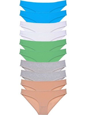Royaleks 10 Adet Süper Eko Set Likralı Kadın Slip Ten Gri Beyaz Yeşil Mavi