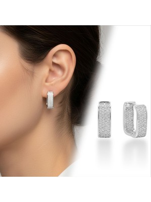 Mestore Taşlı Kalın Halka Form Vıp Küpe Beyaz-Sarı 3168KKUV001
