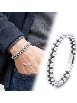 Mestore Hematit ve Çelik Halatlı Erkek Bileklik 31682B18D1