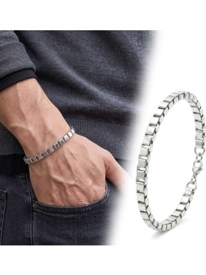 Mestore Arnavut Çelik Zincir Bileklik 6mm Köşeli 3168CZB2D5