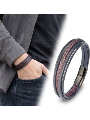 Mestore Kırmızı Siyah Çoklu Deri Bileklik 31683B2D6
