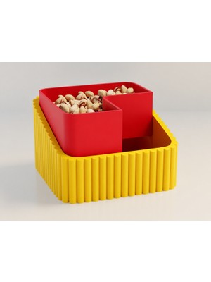 Brf Store Canarino Fıstık Kasesi – 3D Baskı Çift Hazneli Kabuk Ayırıcı Sunum Kasesi - Sarı Kırmızı