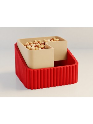 Brf Store Canarino Fıstık Kasesi – 3D Baskı Çift Hazneli Kabuk Ayırıcı Sunum Kasesi - Kırmızı Bej