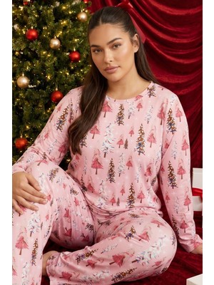 Siyah İnci Yılbaşı Temalı Desenli Termal Kumaşlı Ultra Soft Yumuşak Büyük Beden Battal Boy Örme Pijama Takımı 26226706