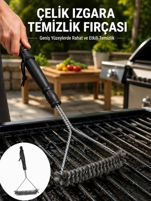 Mestore Uzun Saplı Paslanmaz Çelik Izgara Temizlik Fırçası Yeni Nesil