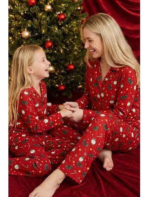 Siyah İnci Yılbaşı Temalı Desenli Termal Kumaşlı Ultra Soft Yumuşak Düğmeli Örme Pijama Takımı 26226808