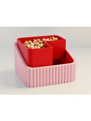 Brf Store Canarino Fıstık Kasesi – 3D Baskı Çift Hazneli Kabuk Ayırıcı Sunum Kasesi - Pembe Kırmızı