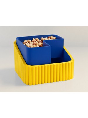 Brf Store Canarino Fıstık Kasesi – 3D Baskı Çift Hazneli Kabuk Ayırıcı Sunum Kasesi - Sarı Mavi