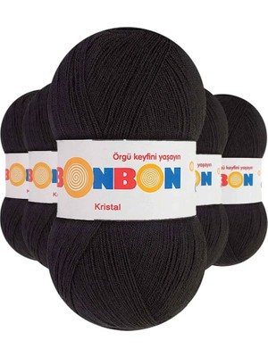 5 Adet Kristal El Örgü Lif Ipi Siyah 98206 - Bonbon Mudanis