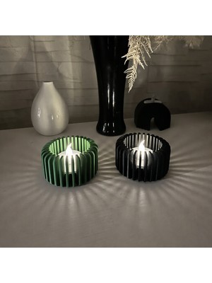 Brf Store Canarino Modern Çizgili Mumluk – 3D Baskı Tealight Mumluk (1 Adet)-Yeşil