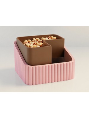 Brf Store Canarino Fıstık Kasesi – 3D Baskı Çift Hazneli Kabuk Ayırıcı Sunum Kasesi - Pembe Kahverengi