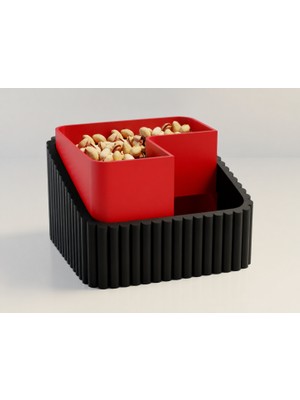 Brf Store Canarino Fıstık Kasesi – 3D Baskı Çift Hazneli Kabuk Ayırıcı Sunum Kasesi - Siyah Kırmızı