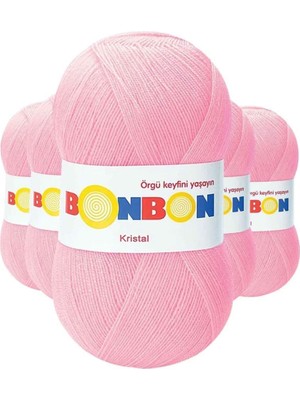 5 Adet Kristal El Örgü Lif Ipi Şeker Pembe 98588 - Bonbon Mudanis