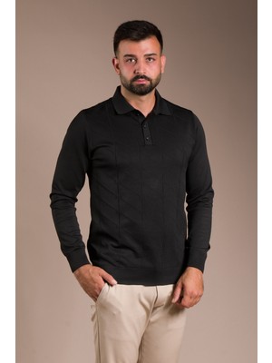 Zeki Özer Erkek Siyah Desenli Polo Yaka Triko